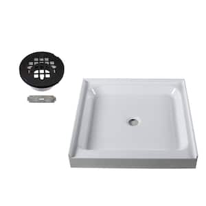 36 in. L x 36 in. W Single Threshold Alcove Shower Pan Base with Center Drain in Matte Black