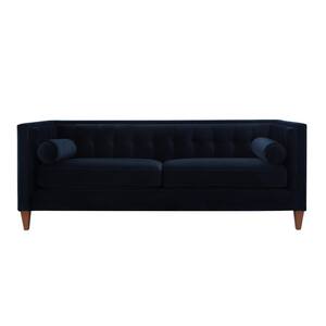 Jack 84 in. Dark Navy Blue Velvet 3-Seater Tuxedo Sofa with Removable Cushions