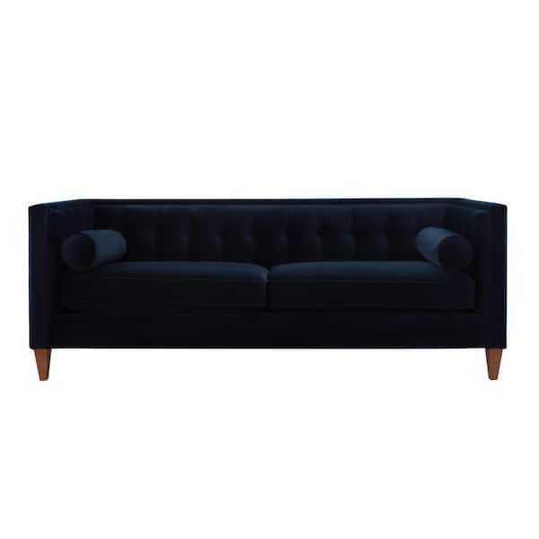 Jennifer Taylor Jack 84 in. Square Arm 3-Seater Removable Cushions Sofa in Dark Navy Blue