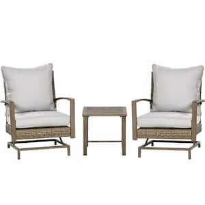 Brown 3-Piece Wicker Outdoor Bistro Set with Light Gray Cushion