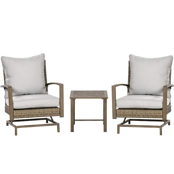 Outsunny Brown 3-Piece Wicker Outdoor Bistro Set with Light Gray Cushion