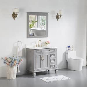 36 in. W x 22 in. D x 35 in. H Single Sink Bath Vanity in Titanium Grey with White Quartz Top and Mirror