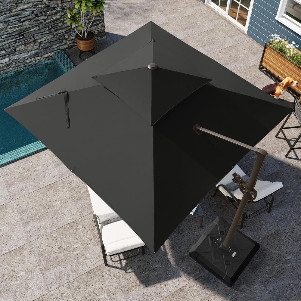 Pellebant Double top 10 ft. x 10 ft. Rectangular Heavy-Duty 360-Degree Rotation Cantilever Patio Umbrella in Black -  PB-PU056BLK
