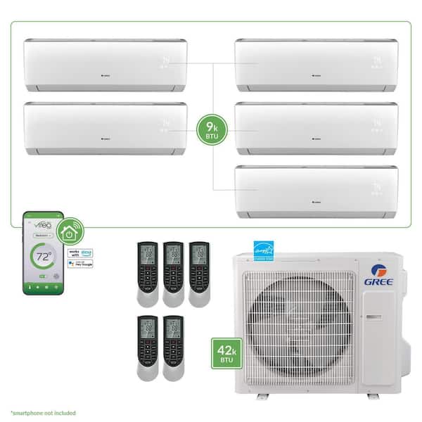 GREE Gen3 Smart Home 5-Zone 38,999 BTU 3.5 Ton Ductless Mini Split Air Conditioner with Heat, Inverter, Remote - 230-Volt