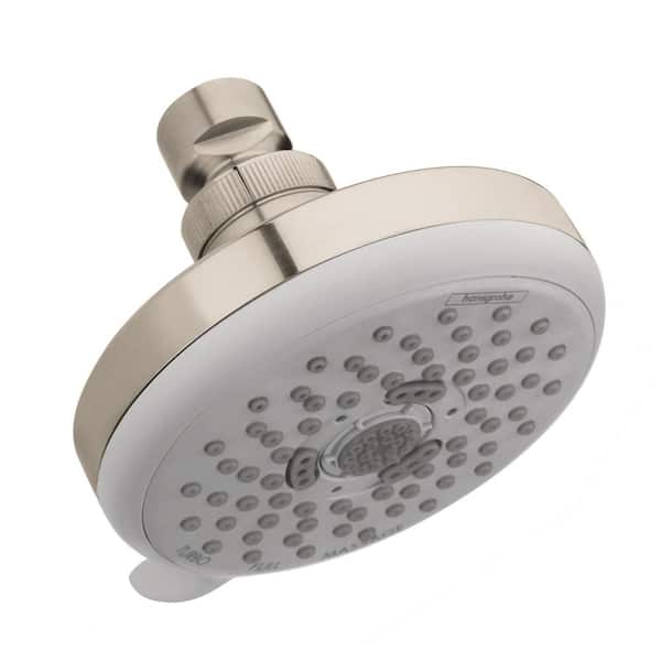 genezen Tien jaar String string Hansgrohe Croma 100 3 Spray Patterns 1.8 GPM 4 in. Single Wall Mount Fixed  Shower Head in Brushed Nickel 04733820 - The Home Depot