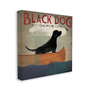 "Black Dog Canoe Company Pet Boating Lake Sports" by Ryan Fowler Unframed Animal Canvas Wall Art Print 30 in. x 30 in.