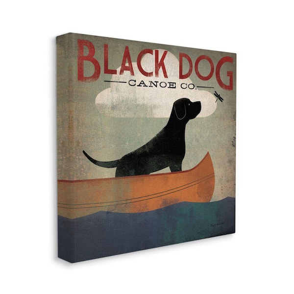 Stupell Industries "Black Dog Canoe Company Pet Boating Lake Sports" by Ryan Fowler Unframed Animal Canvas Wall Art Print 30 in. x 30 in.