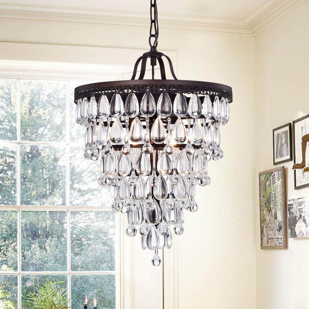 Antique Bronze Crystal Tiered Pyramid Chandelier - 15"