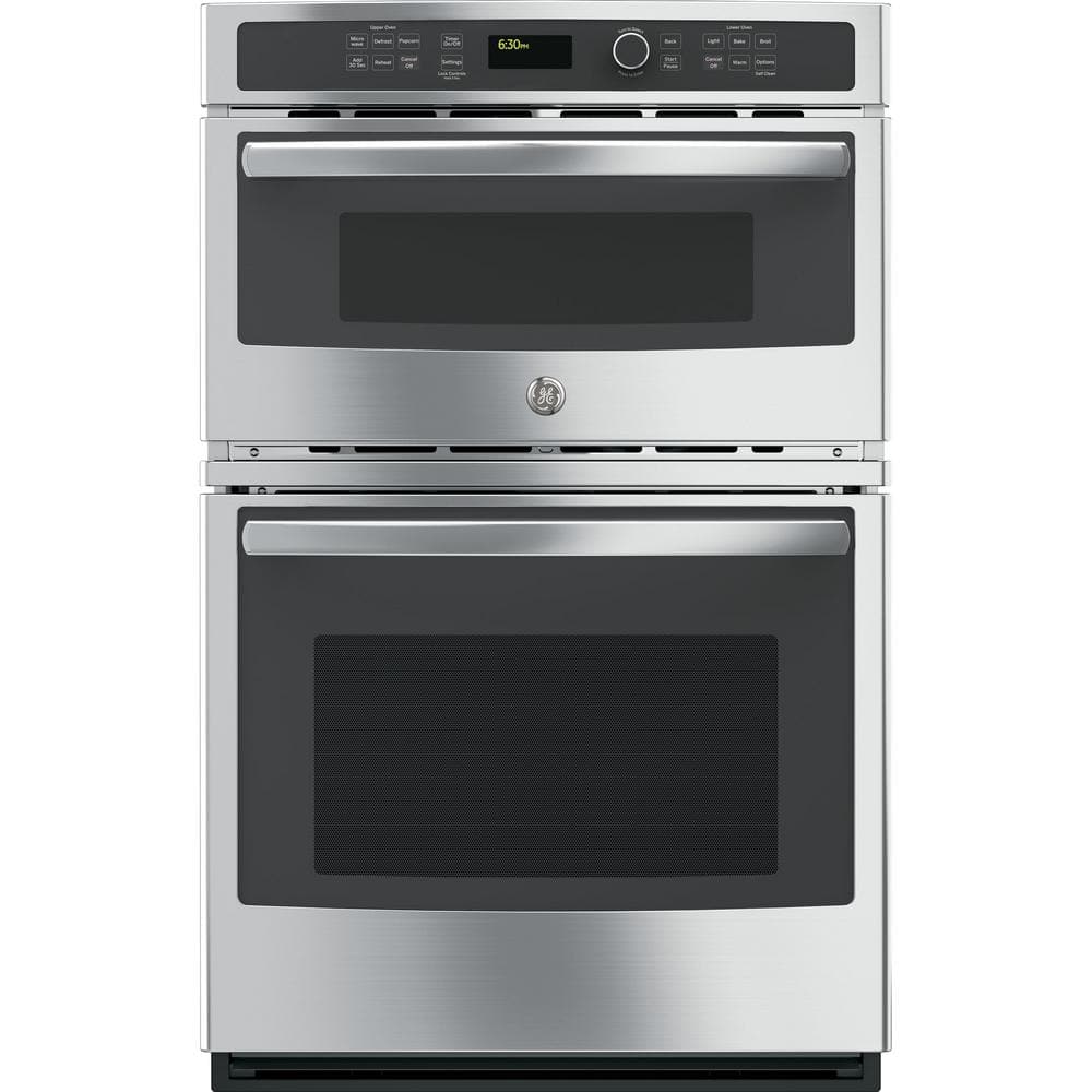 GE 27 in. Double Electric Wall Oven with Built-In Microwave in Stainless Steel, Silver