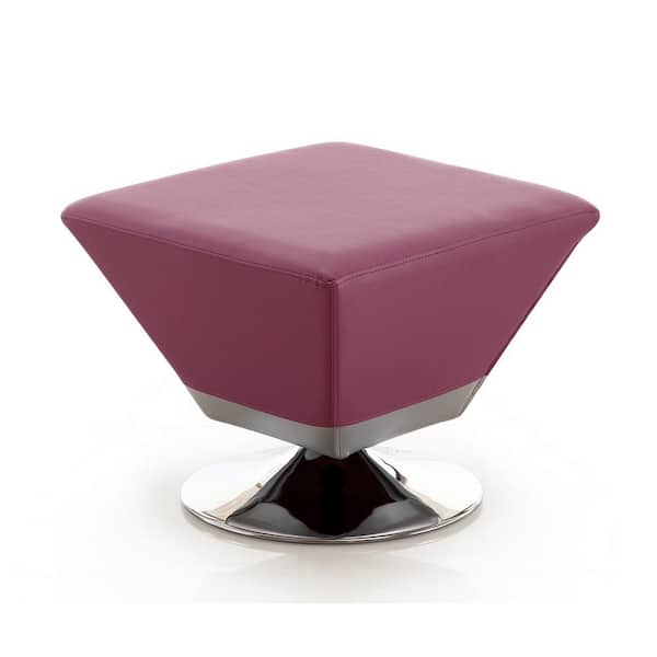 Manhattan Comfort Diamond Modern Purple and Polished Chrome Faux Leather Upholstered Swivel Accent Ottoman