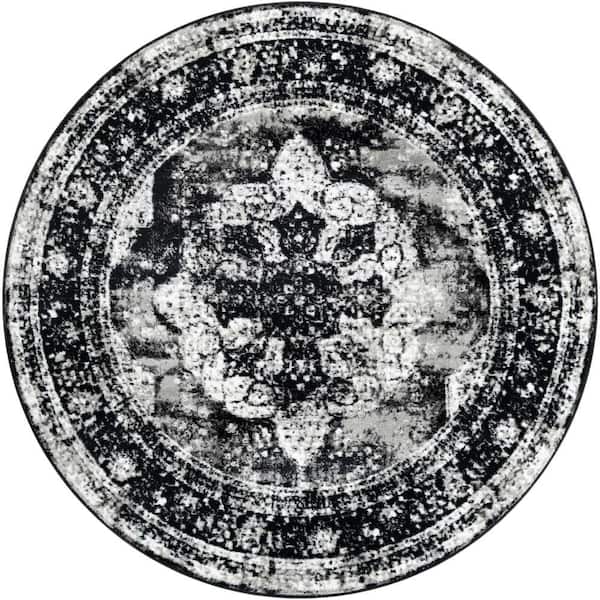 Sofia Salle Garnier Black 6 ft. 1 in. x 6 ft. 1 in. Area Rug