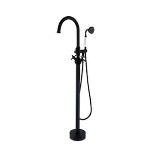 2-Handle Freestanding Tub Faucet with Round Hand Shower in Matte Black