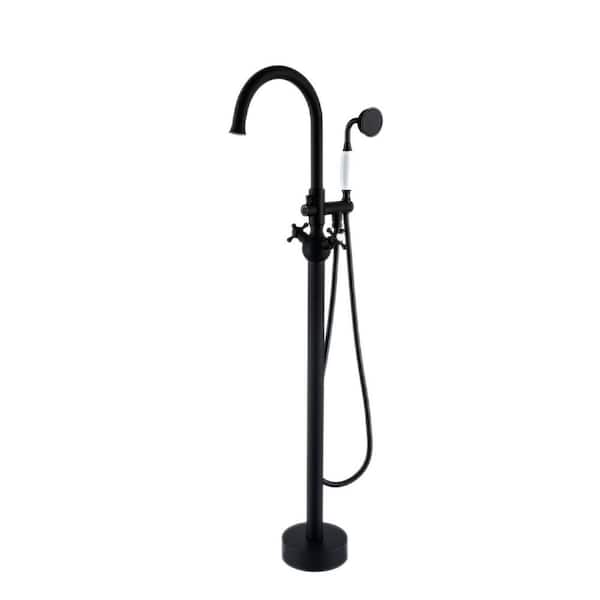 Satico 2-Handle Freestanding Tub Faucet with Round Hand Shower in Matte Black