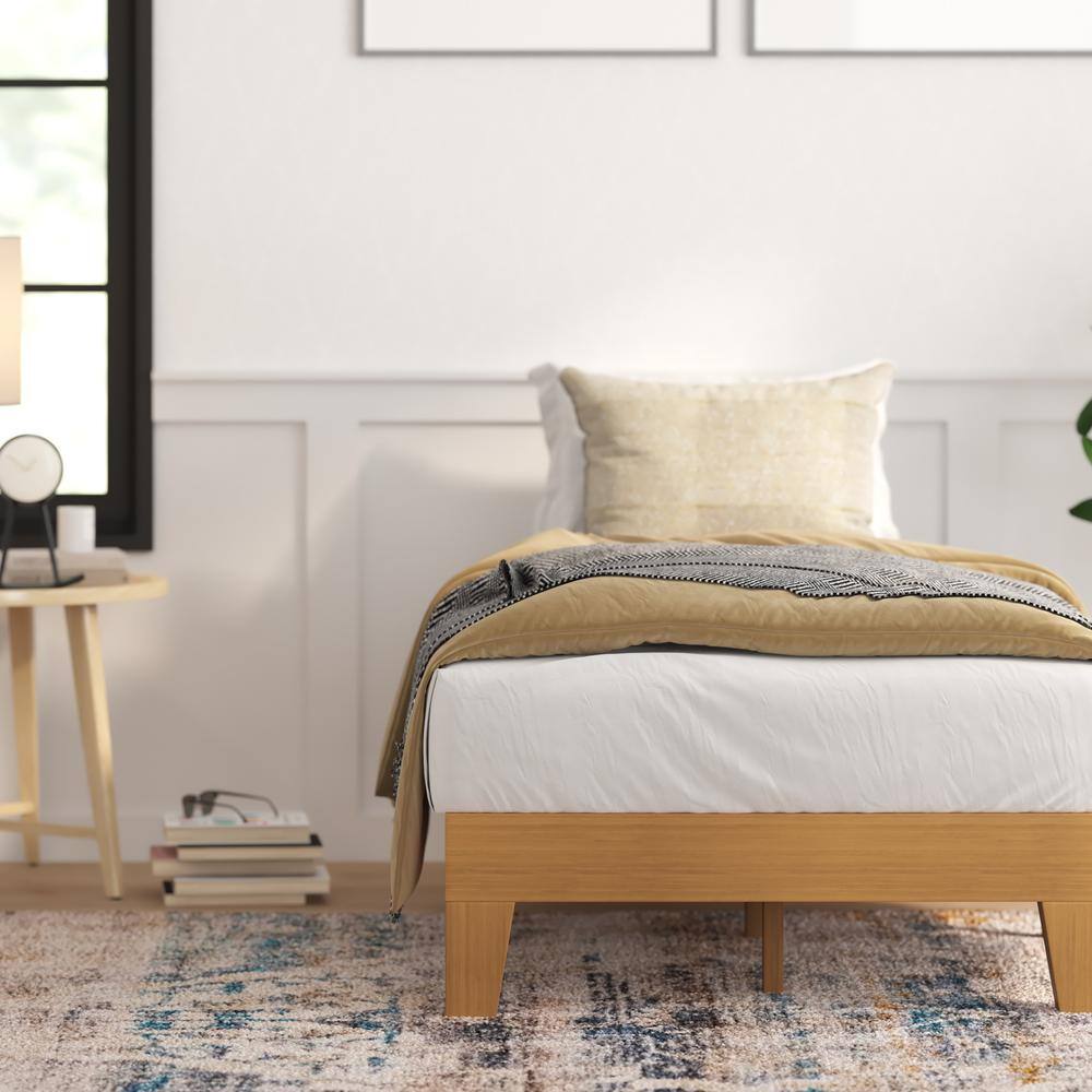 Natural Twin Wood Platform Bed with Slats