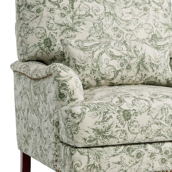 Uixe Rococo Green Flared Arm Chenille Arm Chair with Wood Legs