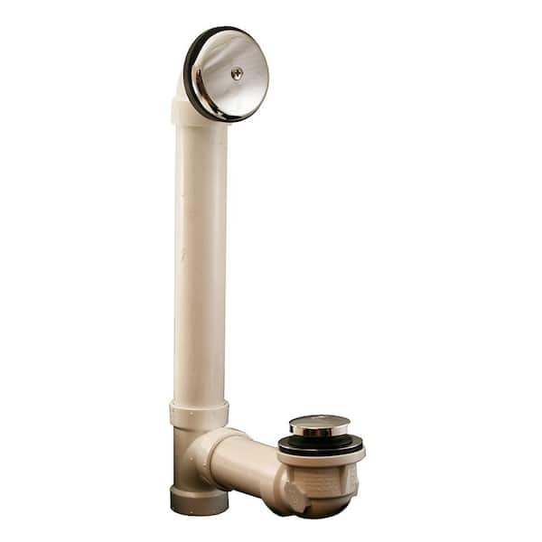 JONES STEPHENS Toe Touch White Plastic Tubular 1-Hole Bath Waste and Overflow Tub Drain Full Kit, Chrome