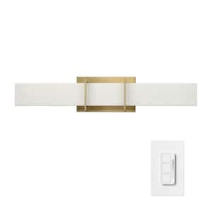 Horizon 24 in. 2-Light Gold LED Integrated Vanity Light with Frosted Acrylic Diffuser and Wall Mounted Dimmer Remote