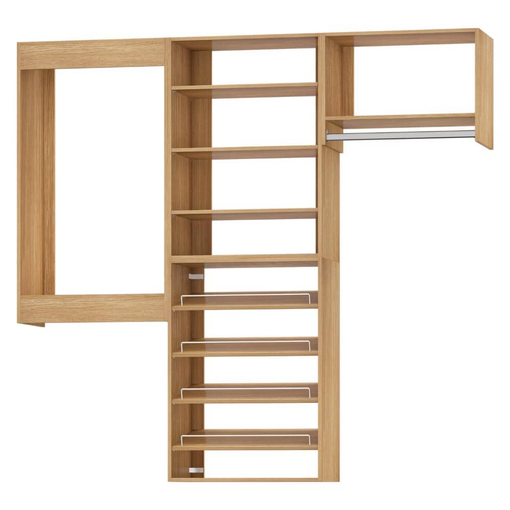 96 in W Wood Modular Closet System Wood Closet Organizer Storage Unit for Clothes Shoes Handbags and Accessories