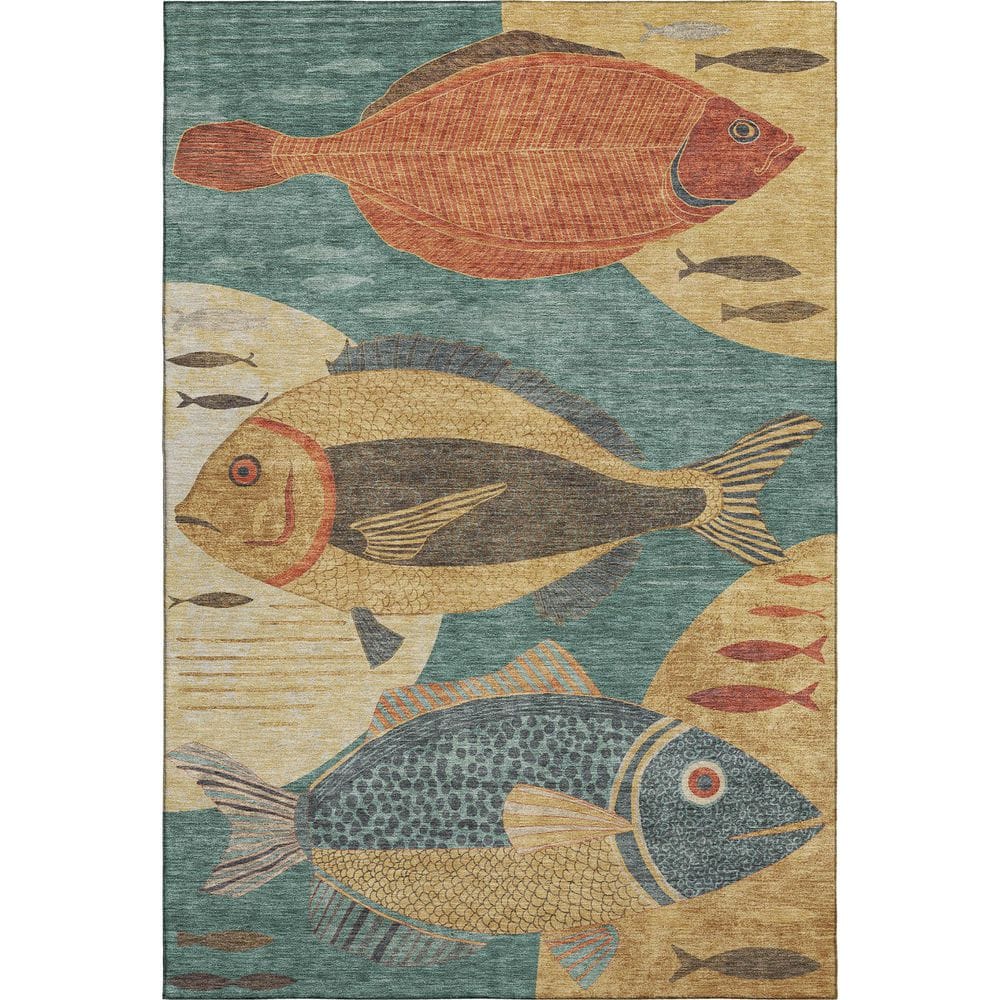 Mayfield Premium Machine Washable Abstract AMF2447 Teal 3 ft. x 5 ft. Area Rug price history on PriceWatchPro