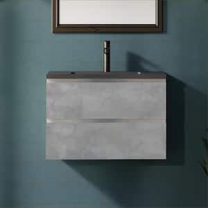 EDI 30 in. W x 18.7 in. D x 19.7 in. H Wall Hung Bath Vanity in Cement Gray with Black Qt. Sand Surface Top
