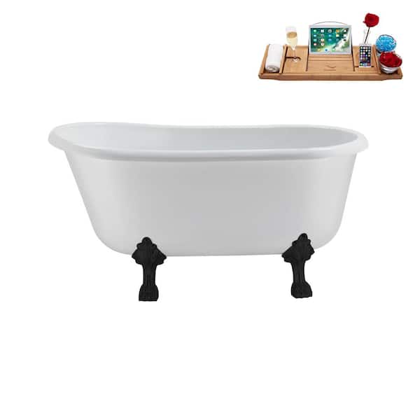 Streamline 57 in. Acrylic Clawfoot Non-Whirlpool Bathtub in Glossy White with Matte Black Drain and Matte Black Clawfeet