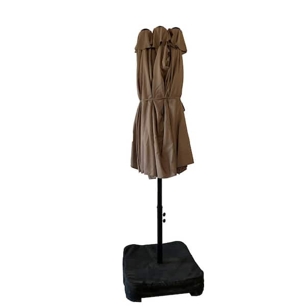 15 ft. Large Double-Sided Outdoor Twin Patio Market Umbrella in Tan with Crank and Base