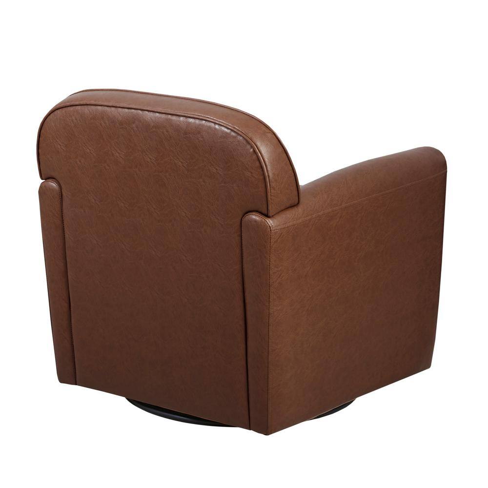 Brown Faux Leather Swivel Accent Chair with Manufactured Wood