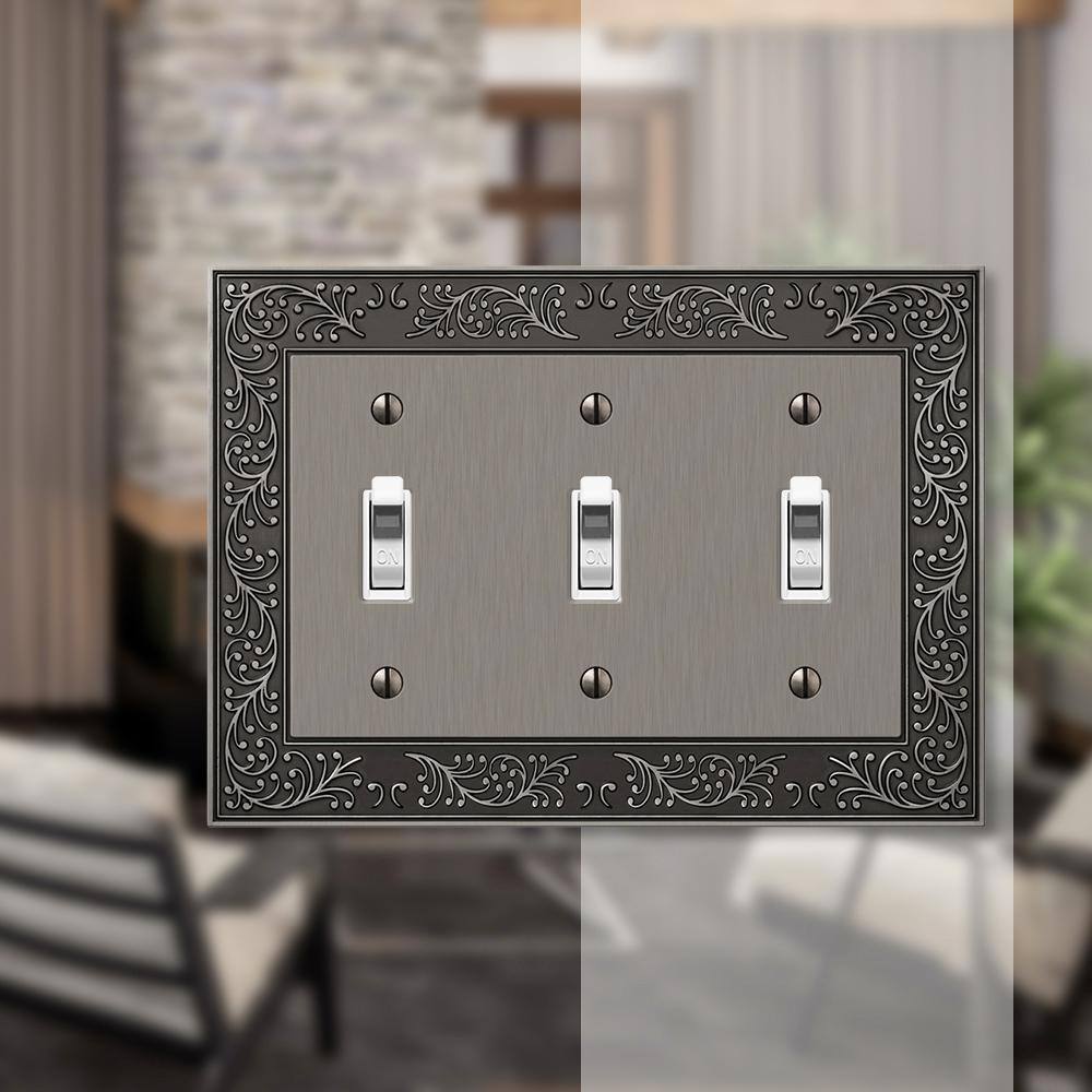 Antique Nickel 3-Gang Decorative Metal Wall Plate