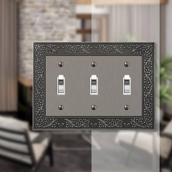 English Garden 3 Gang Toggle Metal Wall Plate - Antique Nickel