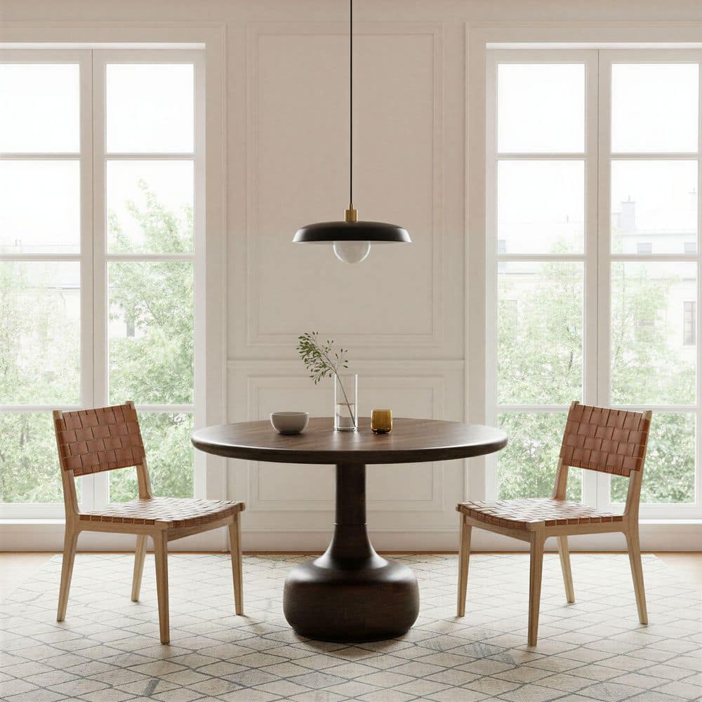 Walnut Finish Mango Wood 47.3 in. Pedestal Base Dining Table, Seats 4 price history on PriceWatchPro