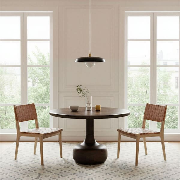 Walnut Finish Mango Wood 47.3 in. Pedestal Base Dining Table, Seats 4