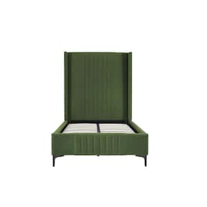 Promenade Moss Green Mid-Century Modern Velvet Upholstered Wood Frame Twin Platform Bed