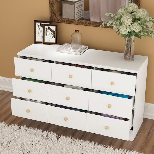 FUFU&GAGA White 9 Drawers 47.2 in. W Wooden Dresser without Mirror, Storage Cabinet, Chest of Drawers, Sideboard