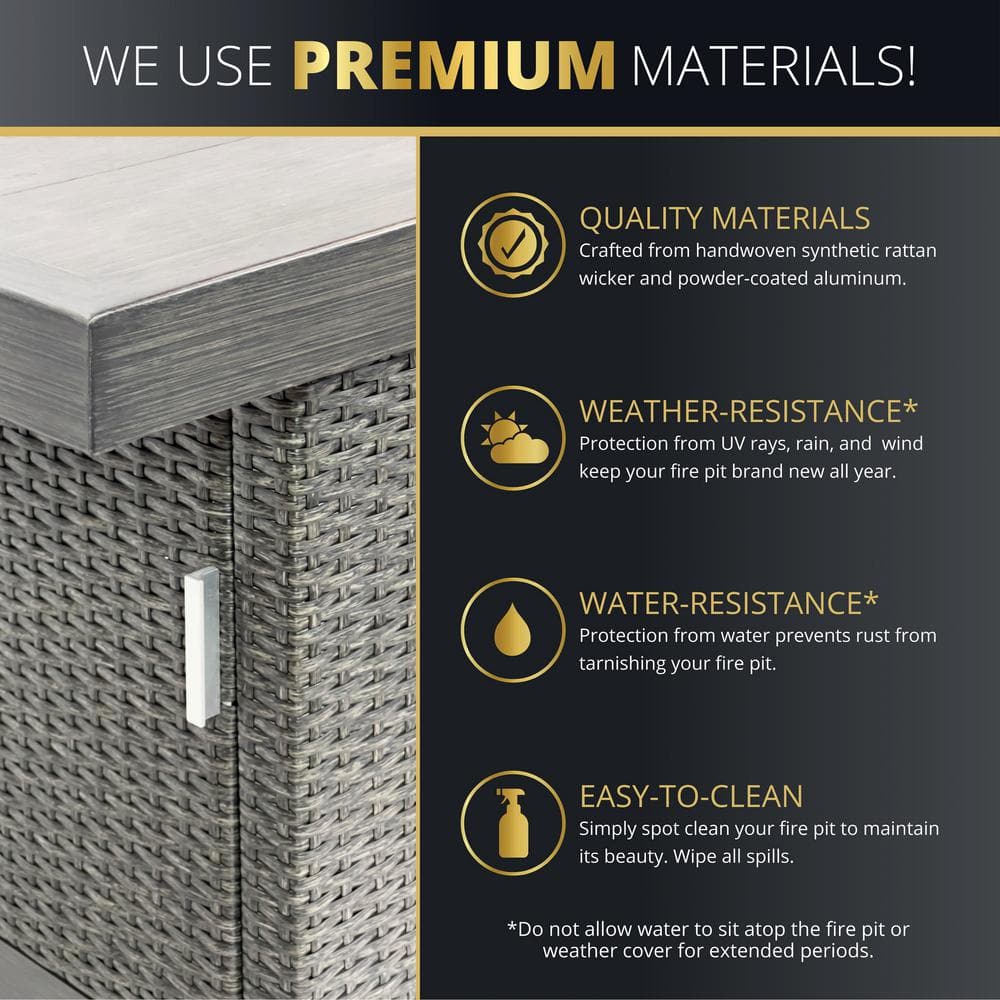 Novi 52" Gray Aluminum and Rattan Gas Fire Pit Table