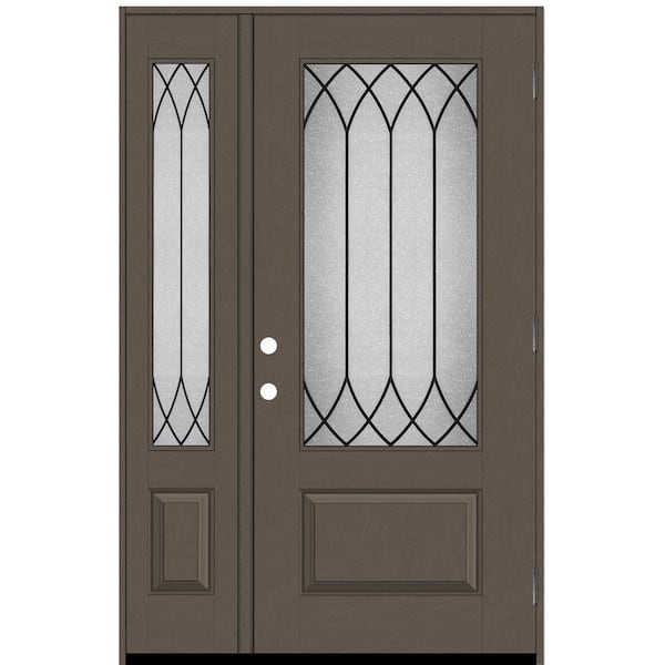 Steves & Sons Regency 53 in. x 80 in. 3/4 Lite Decorative Glass LHOS Ashwood Mahogany Fiberglass Prehung Front Door w/ 14 in. SL
