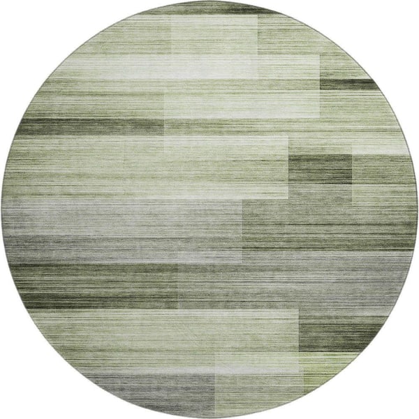 Mayfield Premium Machine Washable Abstract AMF2082 Green 8 ft. x 8 ft. Round Rug