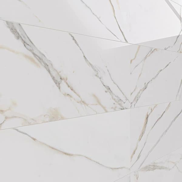 Jeffrey Court Turret Calacatta White 12 in. x 36 in. Glossy