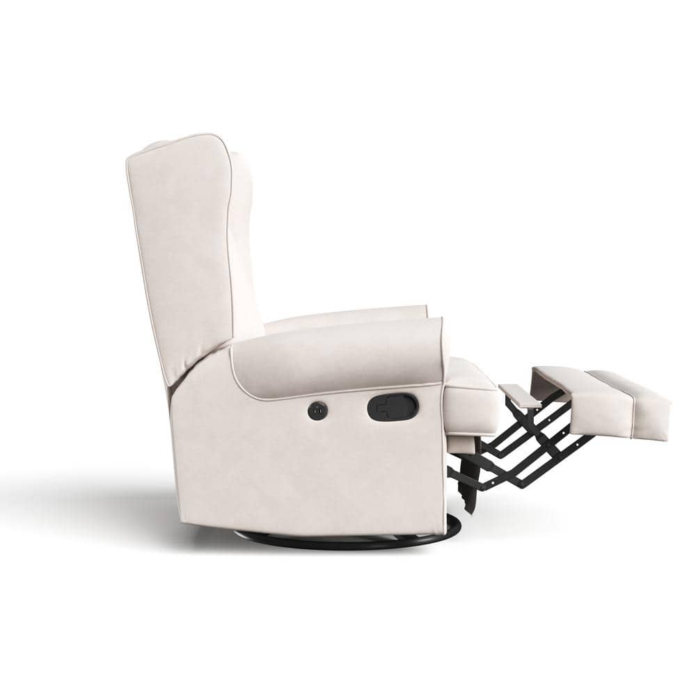 Ivory Swivel Recliner with Metal Base and USB Ports