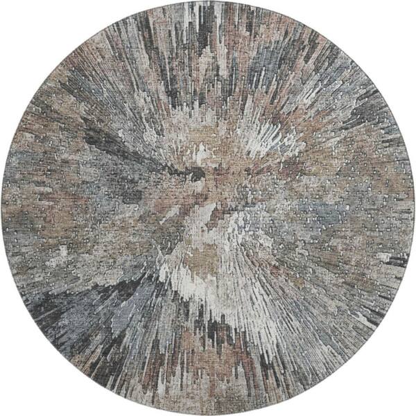Mayfield Premium Machine Washable Abstract AMF2283 Brown 8 ft. x 8 ft. Round Rug