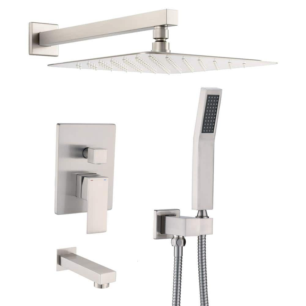 YASINU 1-Spray Square Hand Shower With Tub And Shower Faucet In Brushed ...