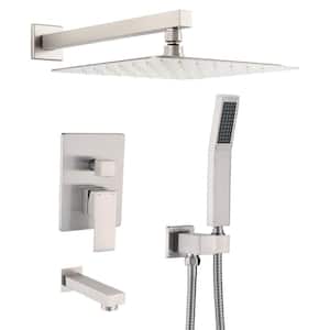 1-Spray Square Hand Shower with Tub and Shower Faucet in Brushed Nickel (Valve Included)