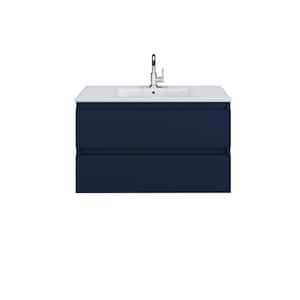 Salt 36 in. W x 18 in. D Bath Vanity in Navy with Ceramic Vanity Top in White with White Basin