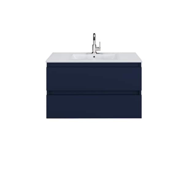VOLPA USA AMERICAN CRAFTED VANITIES Salt 36 in. W x 18 in. D Bath Vanity in Navy with Ceramic Vanity Top in White with White Basin