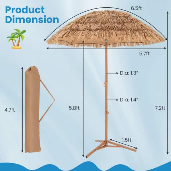 6.5 ft. Patio Umbrella in Natural with Foldable Stand Push Button Tilt