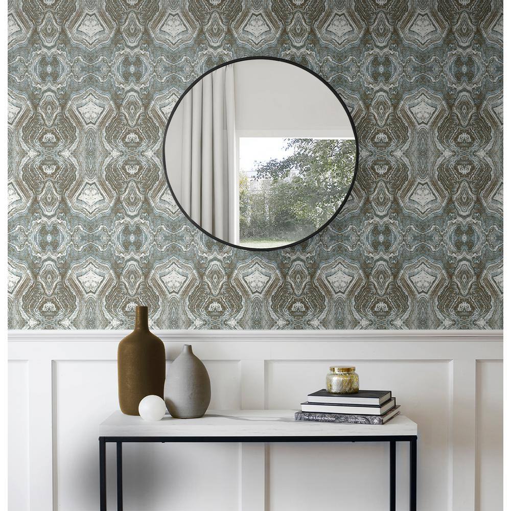 Patina Blue and Brown Geometric Peel and Stick Wallpaper