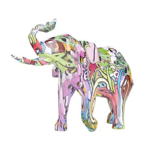 7 in. x 12 in. Multi Colored Polystone Graffiti Elephant Sculpture