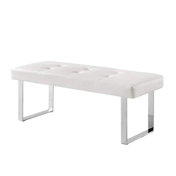 Inspired Home Alonso White Chrome Pu, Leather Hallway Bench