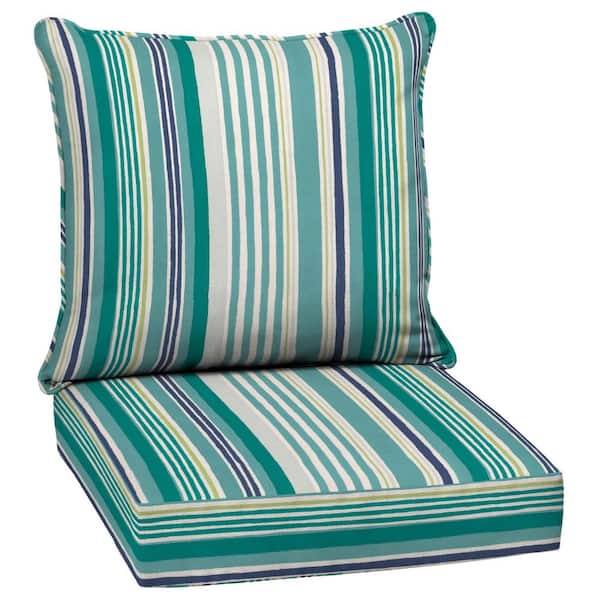 ARDEN 24 in. x 24 in. 2-Piece Deep Seating Outdoor Lounge Chair Cushion in Teal Cobalt Stripe