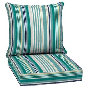 24 in. x 24 in. 2-Piece Deep Seating Outdoor Lounge Chair Cushion in Teal Cobalt Stripe