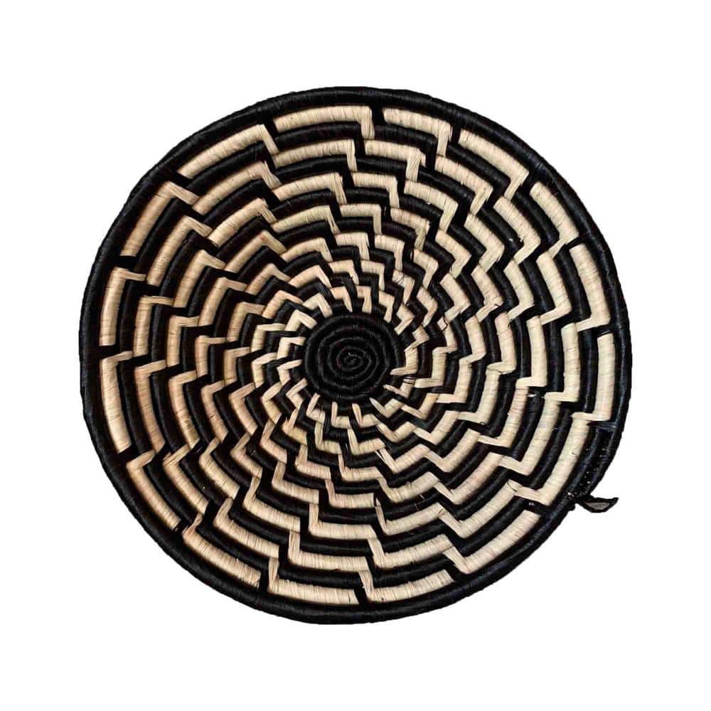 Woven Sisal Basket, Feathered Monochrome Pattern in Natural/Black